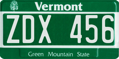 VT license plate ZDX456