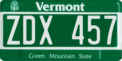 VT license plate ZDX457