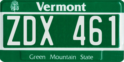 VT license plate ZDX461
