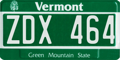 VT license plate ZDX464