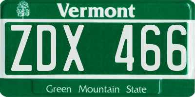 VT license plate ZDX466