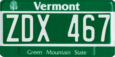VT license plate ZDX467