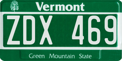 VT license plate ZDX469