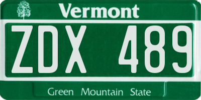 VT license plate ZDX489