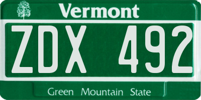 VT license plate ZDX492