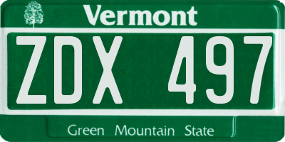 VT license plate ZDX497