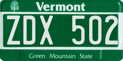VT license plate ZDX502