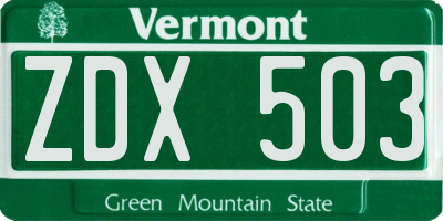 VT license plate ZDX503