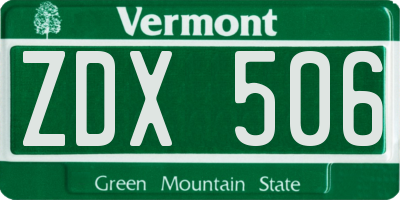 VT license plate ZDX506