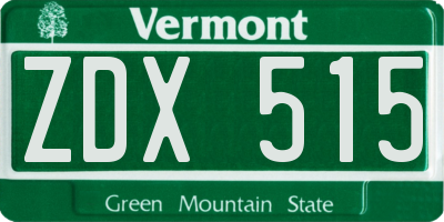 VT license plate ZDX515