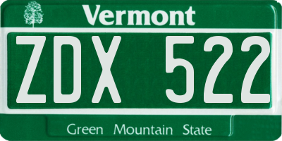 VT license plate ZDX522