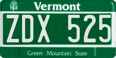 VT license plate ZDX525