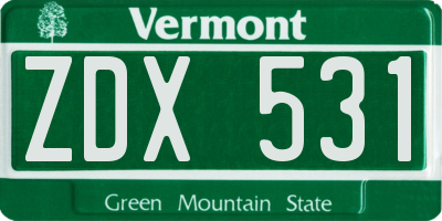 VT license plate ZDX531