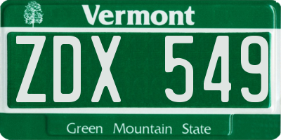 VT license plate ZDX549