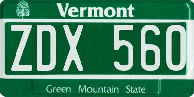 VT license plate ZDX560