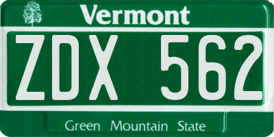 VT license plate ZDX562