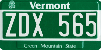 VT license plate ZDX565