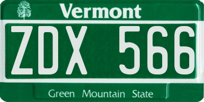 VT license plate ZDX566