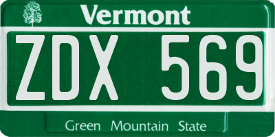 VT license plate ZDX569