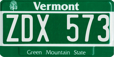 VT license plate ZDX573
