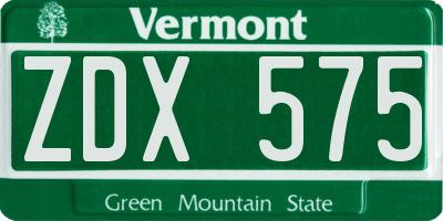 VT license plate ZDX575