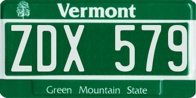 VT license plate ZDX579