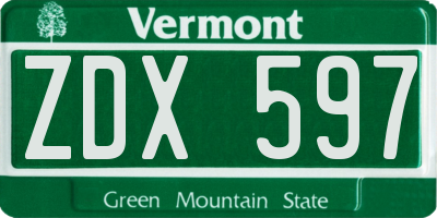 VT license plate ZDX597