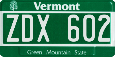 VT license plate ZDX602