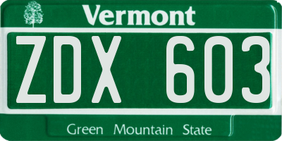 VT license plate ZDX603