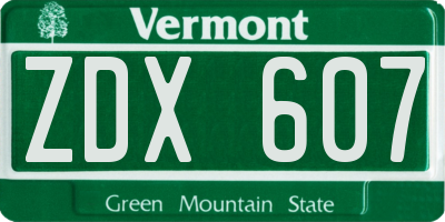 VT license plate ZDX607