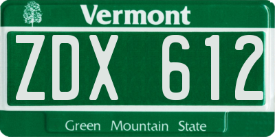 VT license plate ZDX612