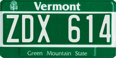 VT license plate ZDX614