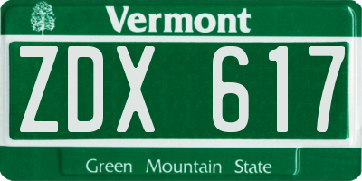 VT license plate ZDX617