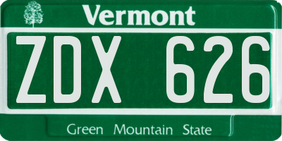 VT license plate ZDX626