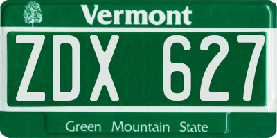 VT license plate ZDX627