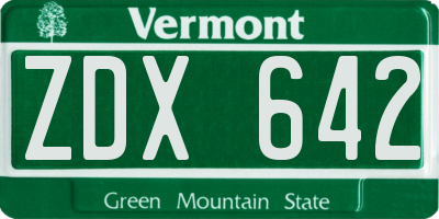 VT license plate ZDX642