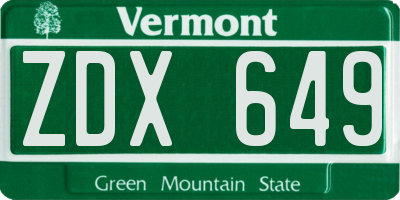 VT license plate ZDX649