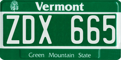 VT license plate ZDX665