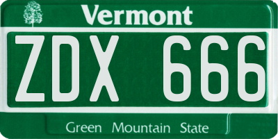 VT license plate ZDX666