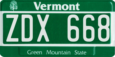 VT license plate ZDX668