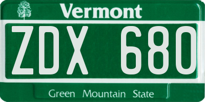 VT license plate ZDX680