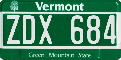 VT license plate ZDX684