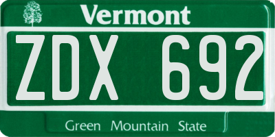 VT license plate ZDX692