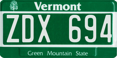 VT license plate ZDX694