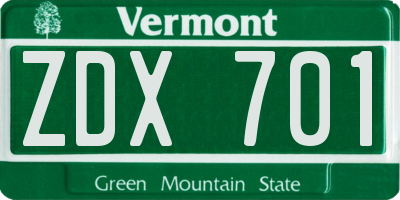 VT license plate ZDX701