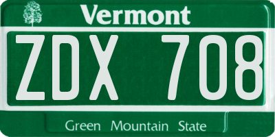 VT license plate ZDX708