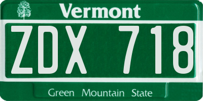 VT license plate ZDX718