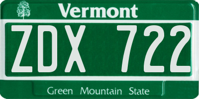 VT license plate ZDX722