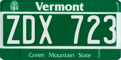 VT license plate ZDX723