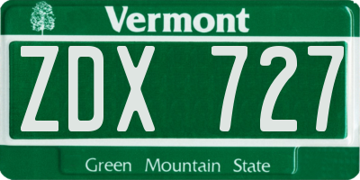 VT license plate ZDX727